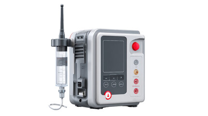 Fototapeta premium Modern medical infusion pump with wireless connectivity, isolated on a Transparent background, PNG file.