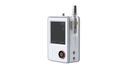 Obraz premium Modern medical infusion pump with wireless connectivity, isolated on a Transparent background, PNG file.
