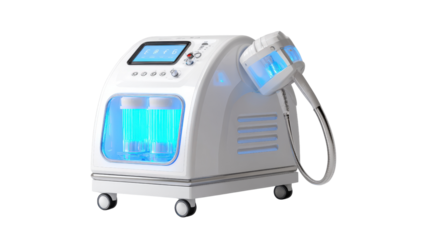 Modern photodynamic therapy device for skin treatments, isolated on a Transparent background, PNG file.
