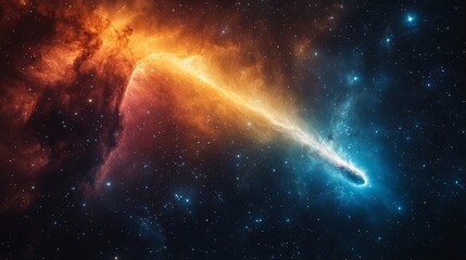 Fototapeta premium A comet lights up a colorful nebula, painting the universe in vibrant oranges and blues