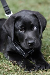 Guide Dog Puppy. Assistance and Care for the Blind in a Field with Friends