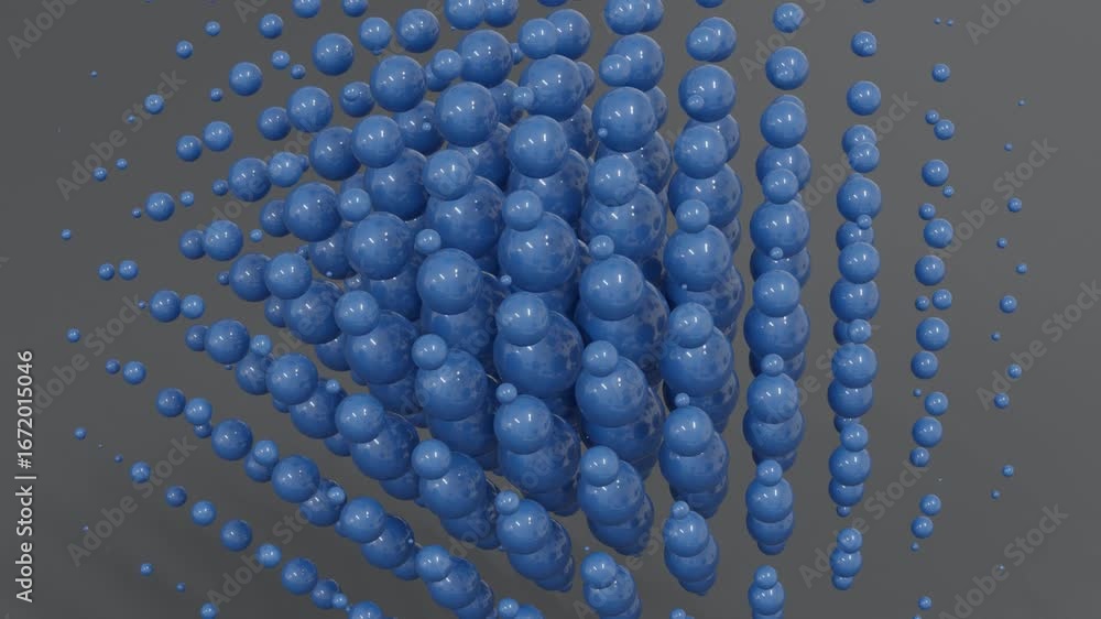 Poster 3d abstract background featuring rows of multiple blue spheres forming a spherical structure on dark
