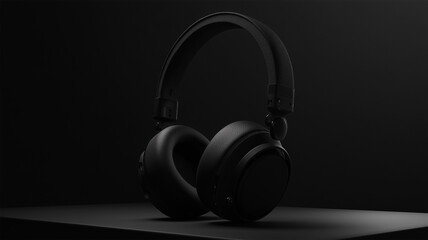 Naklejka premium 黒いヘッドホンを漆黒背景で撮影する