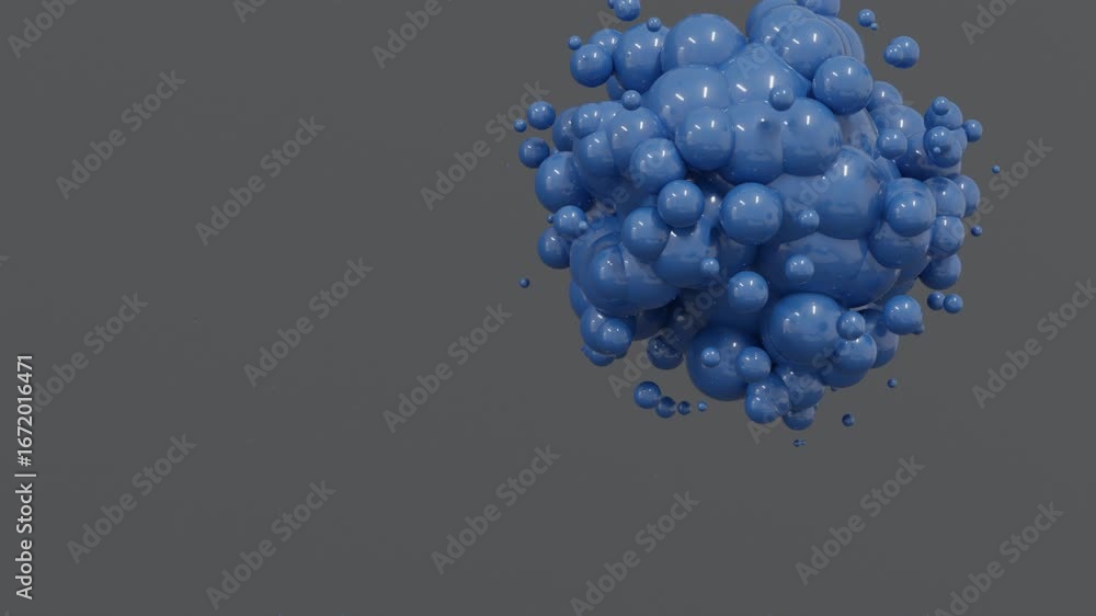 Poster 3d abstract background featuring dynamic sphere-shaped cloud of small and large blue balls rotating 