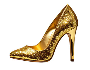 Angled Gold Glitter Stiletto with Reflective Sole, Isolated