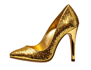 Angled Gold Glitter Stiletto with Reflective Sole, Isolated