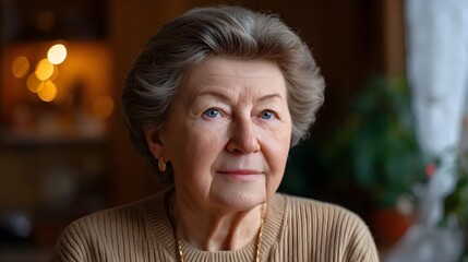 Thoughtful elderly woman in festive interior
