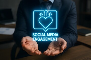 Businessman presenting hologram of social media engagement concept