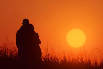 A warm hug between two silhouettes at sunset, radiating peace and forgiveness.