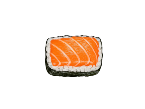 Delicious salmon sushi roll with fresh orange fish and rice on a dark surface transparent background