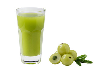 Gooseberry juice with fresh amla fruits, Isolated on transparent background

