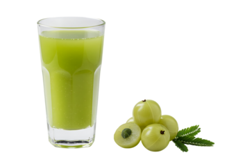 Gooseberry juice with fresh amla fruits, Isolated on transparent background

