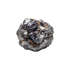 Close-up of a dark grey and black mineral cluster.  Rough textured, irregularly shaped