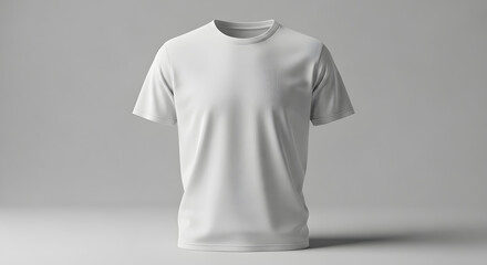 A plain white t-shirt mockup on a light grey background, perfect for showcasing custom designs or logos