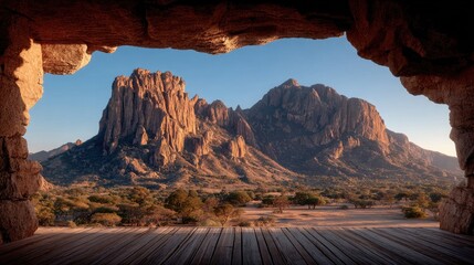 Cave View of Desert Mountains
