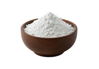 White Powder in a Wooden Bowl Isolated on transparent background

