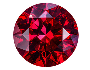 Brilliant Red Diamond-Cut Gemstone Front View, Isolated