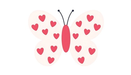 Simple illustration of a butterfly with pink hearts on its wings