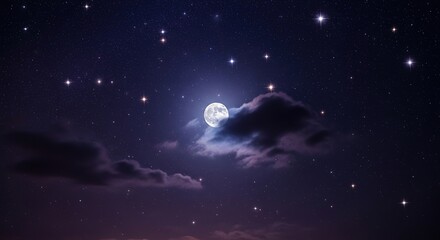 Fototapeta premium Ethereal moonlit nightscape with twinkling stars and soft clouds