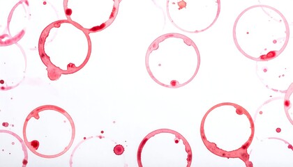 Red rings and droplets on white background