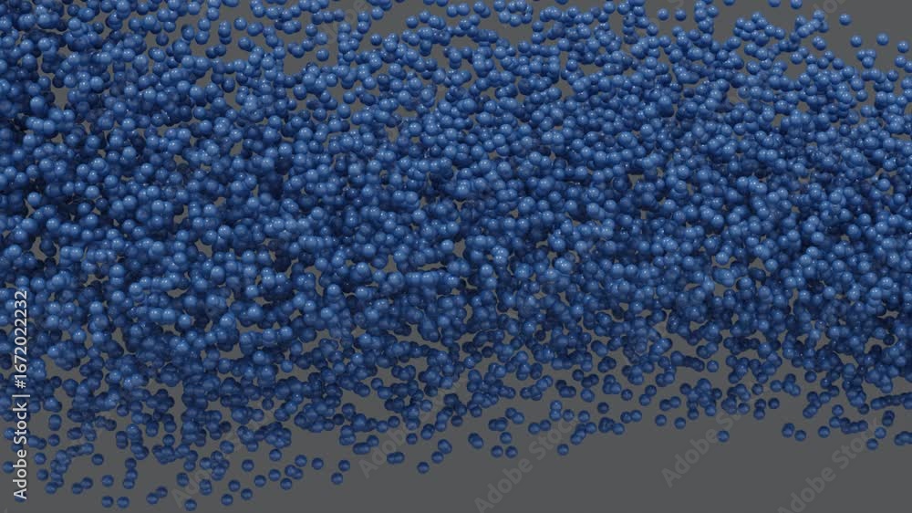 Poster 3d abstract background showing multiple blue spheres forming a wide stripe in abstract irregular arrangement on dark gray backdrop, futuristic minimal style with geometric animation