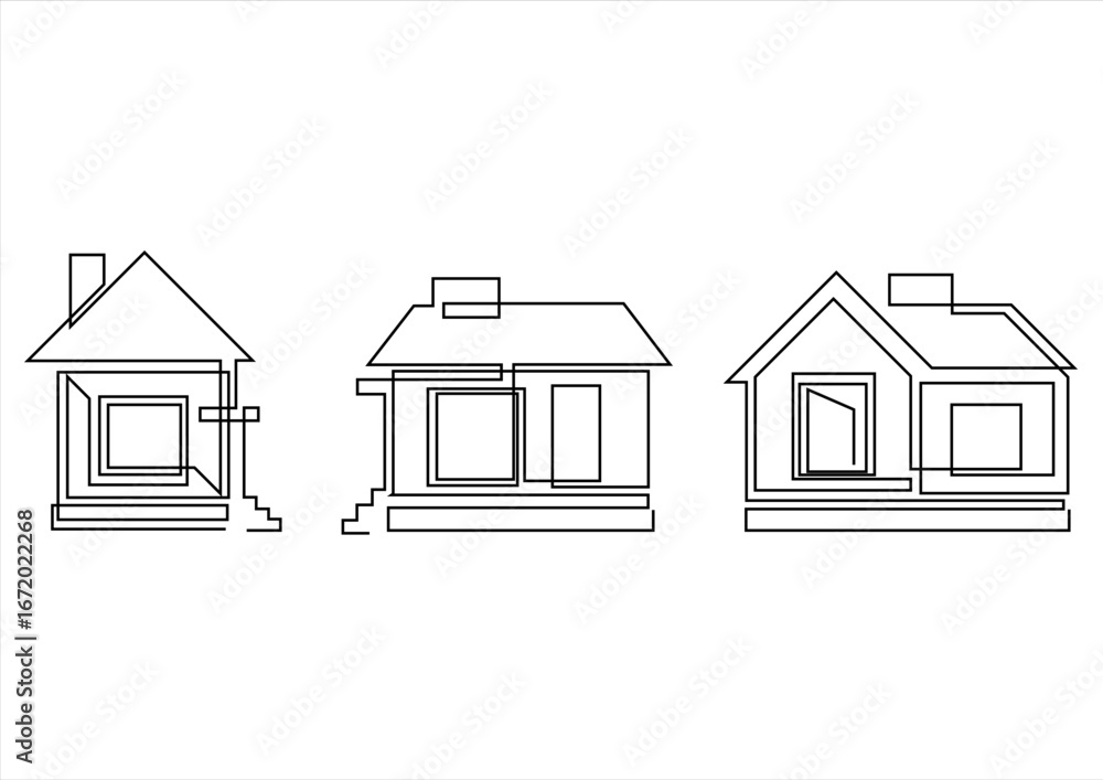 Poster minimalist line art houses residential architecture concepts. continuous line drawing. editable stro