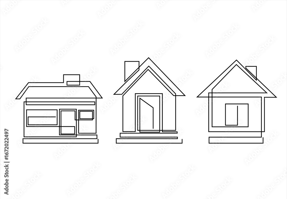 Poster minimalist line art houses residential architecture concepts. continuous line drawing. editable stro