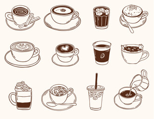 cup of coffee vector hand drawn sketch doodle illustration collection set