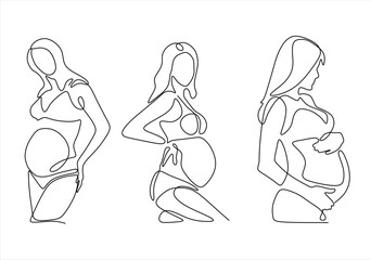 Pregnant Women. line icon-continuous line drawing. Editable stroke. Healthy pregnancy and birth baby symbol in simple linear style. Concept for Happy Mother day banner