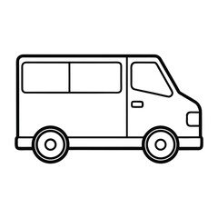 Clean line art illustration of a delivery van with a simple white background perfect for branding and logistics