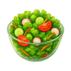 Mixed vegetable salad in a bowl watercolor illustration on transparent background