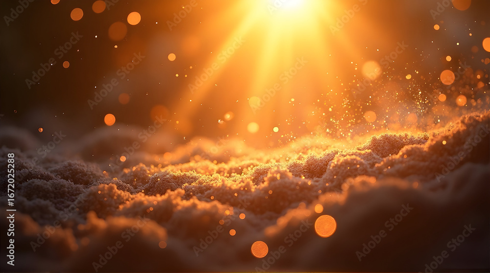 Poster Golden Light Shining Over Soft Fluffy Texture with Bokeh Effects