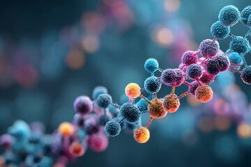 Colorful molecule structure intricate detail scientific illustration microscopic view