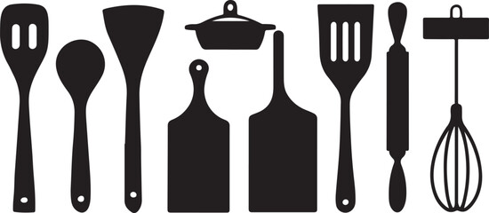 Set of kitchen utensils with fork knife and spoon isolated vector icons