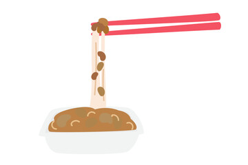 箸で持ち上げると糸を引く納豆のイラスト