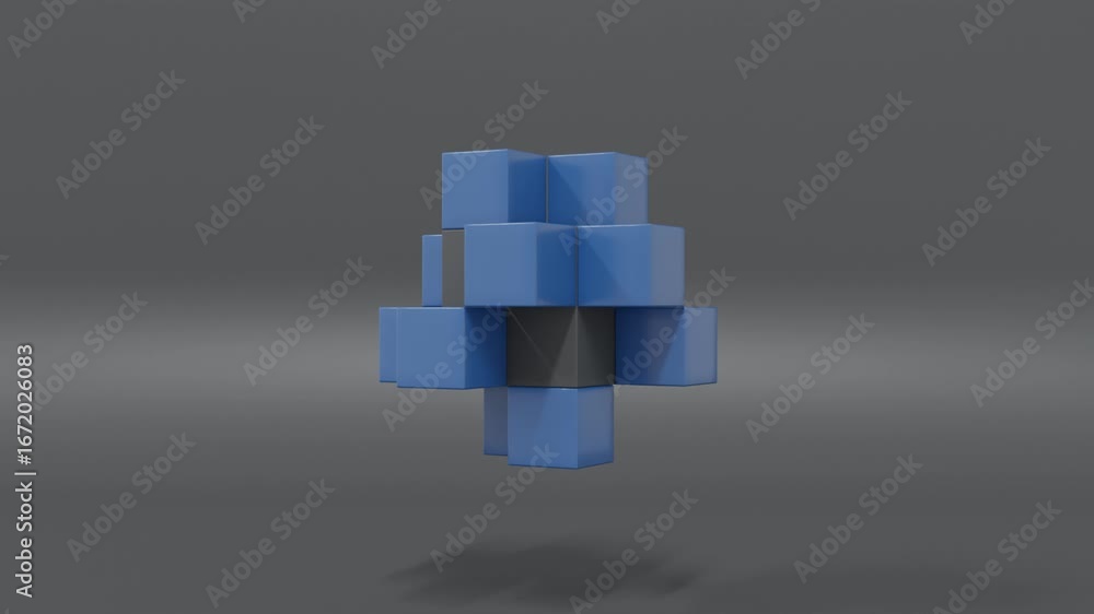 Poster 3d abstract background combining blue cubes with a dark gray geometric surface, building futuristic 