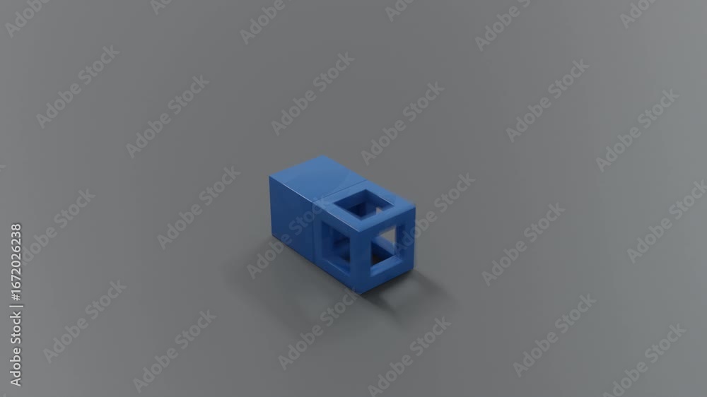 Poster geometric 3d abstract background with two blue cubes extending across a charcoal gray surface, evoki