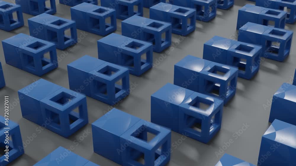 Aufkleber 3d abstract background with blue cubes in grid on a dark grey background, presenting a modern futuri