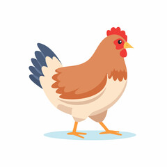 A plump, brown hen stands on a white background, showcasing its detailed plumage and comb.