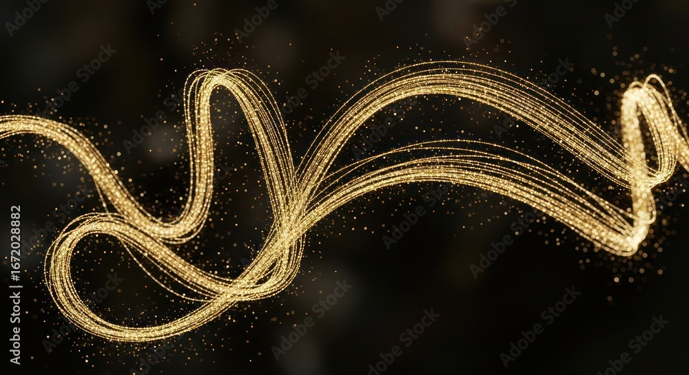 Poster Abstract golden shimmering light trails against a dark backdrop creating a dynamic flow