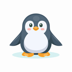 Obraz premium Cartoon illustration of a cute penguin standing upright with a white belly and orange beak and feet.