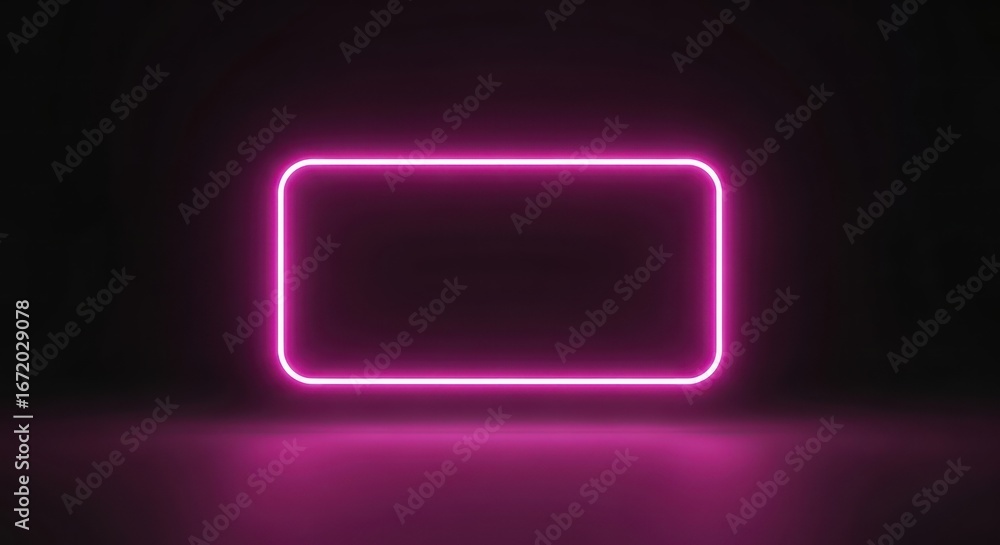 Aufkleber abstract pink neon rectangle with rounded corners casting soft glow on dark surface