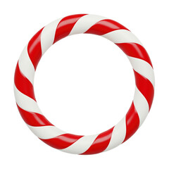 Fototapeta premium A red and white striped circle with a sugarcane pattern. A vibrant visual ideal for holiday-themed backgrounds and designs. Isolated on a transparent background, png.