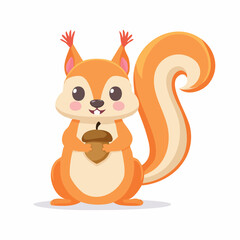 Cute cartoon squirrel holding an acorn, cheerful expression, simple design.