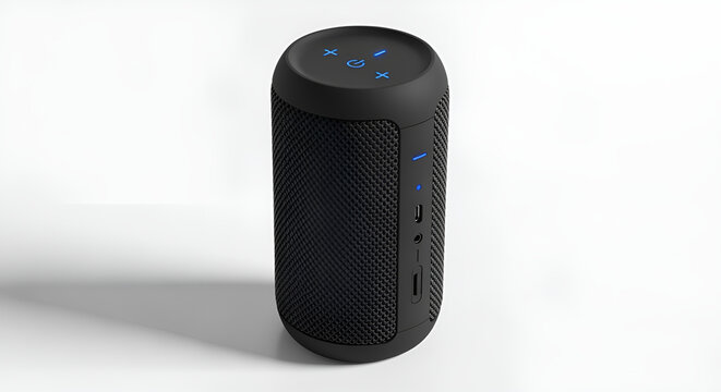 portable bluetooth speaker black wireless speaker for music listening and audio playback on white background at isolated  white background