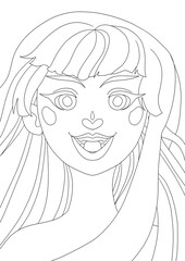 Cartoon character lineart design, coloring, transparent background - a very happy young woman