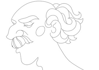Cartoon character lineart design, coloring, transparent background - old balding man with mustache