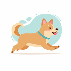 A happy, cartoon Shiba Inu dog with a wagging tail joyfully running with its tongue out.