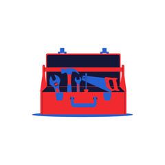 Vector illustration showing red suitcase of construction equipment with box symbol and suitcase icon creative design for construction