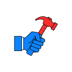 Isolated image of a black metal hammer in a hand, used for construction and improvement work